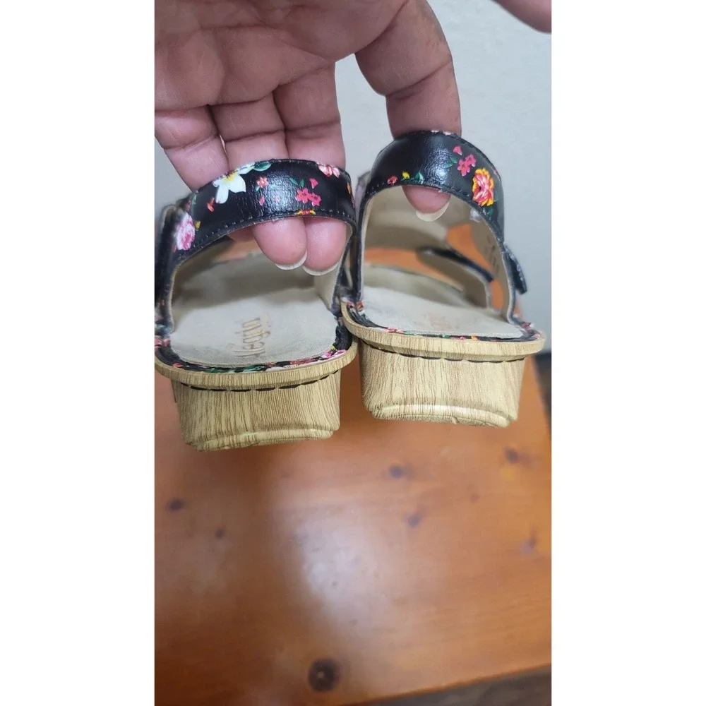 Alegria VIK-169 Floral Leather Sandals Womens 40 Black Slingback Comfort‎ Wedge